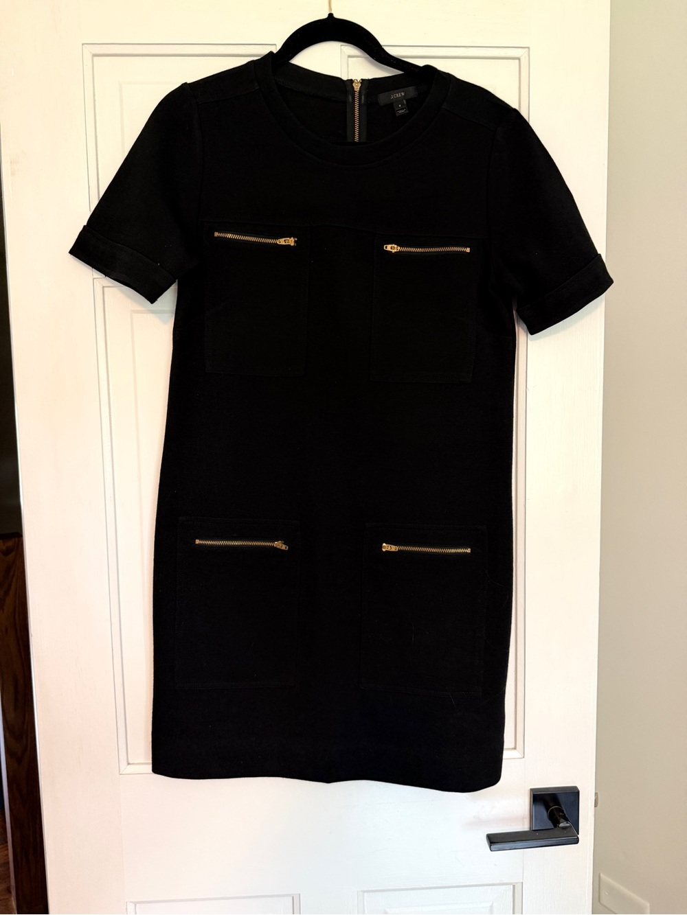 J. Crew Black Short-Sleeve Pocket Zip Shift Dress